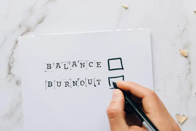 Text with checkboxes.  Balance.  Burnout.
