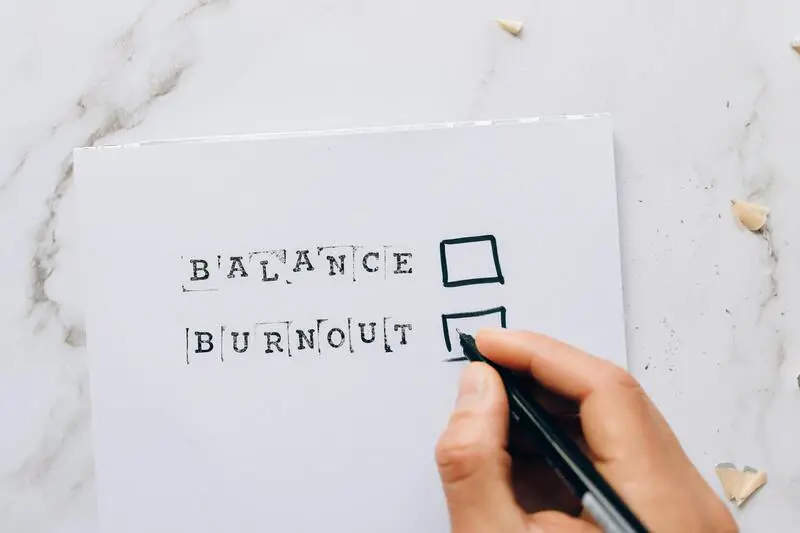 Caregiver_Balance_Burnout Text with checkboxes. Balance. Burnout.